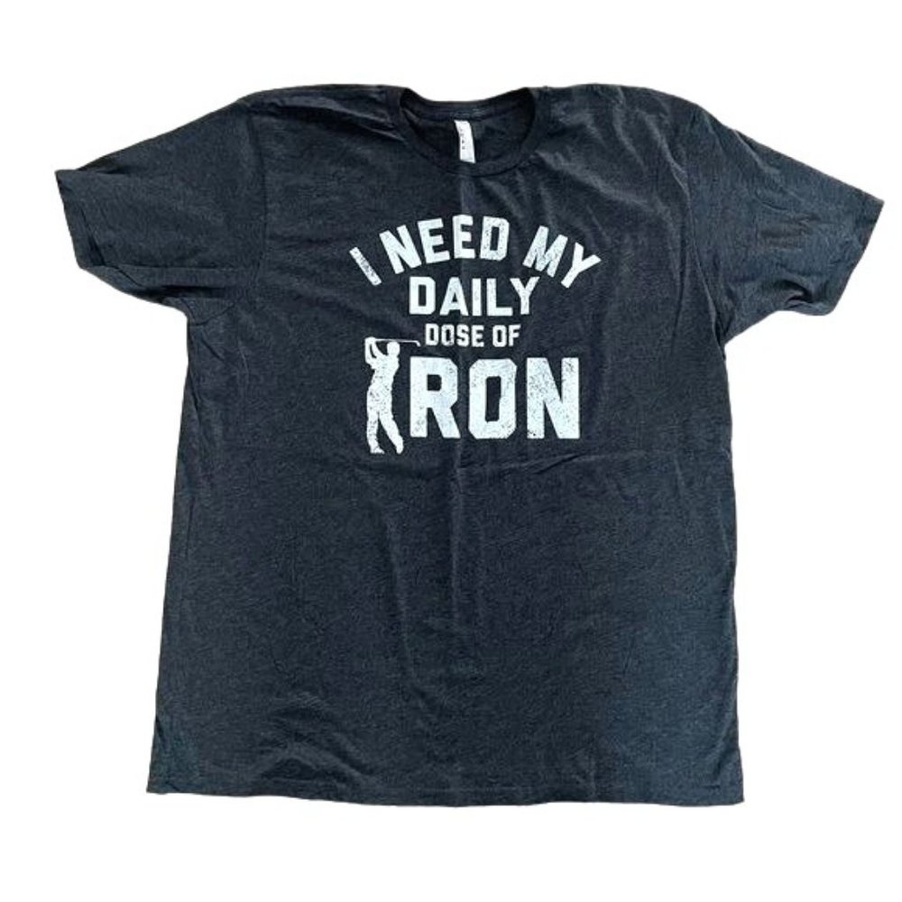Live and Tell L.A.T Men’s “I Need My Daily Dose of Iron” Gray T-Shirt, Size 2XL